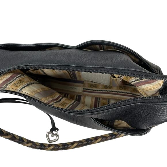 Brighton Barbados Ziptop Hobo Shoulder Bag Black Pebbled Leather Authentic - Picture 12 of 16